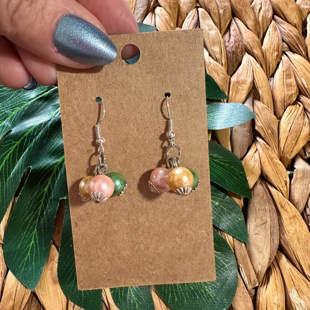 BOGO FREE Pink yellow green beaded dangly earrings - Picture 1 of 3